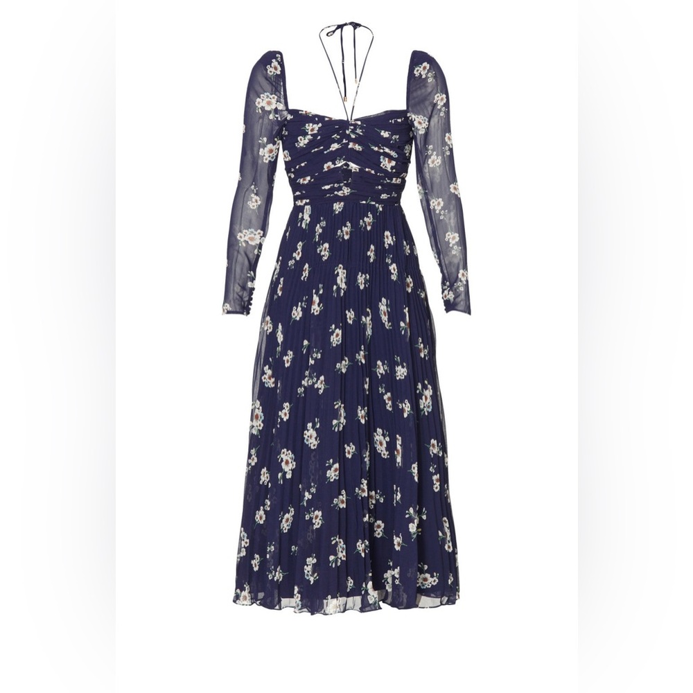 Self-Portrait Pansy Print Chiffon Cut Out Midi‎ Dress Floral US 8 - Picture 3 of 10